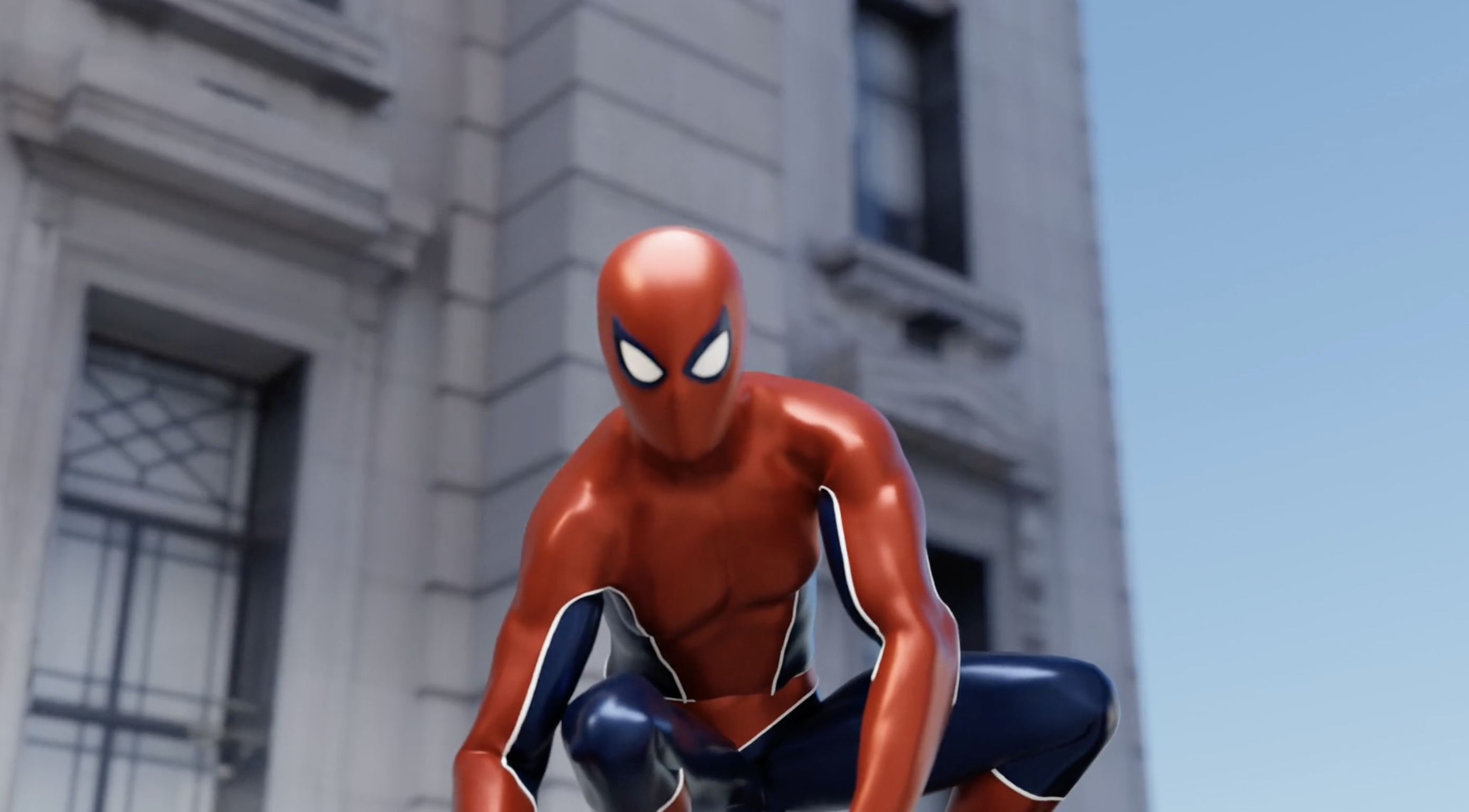 3D animation — hero character crouch pose