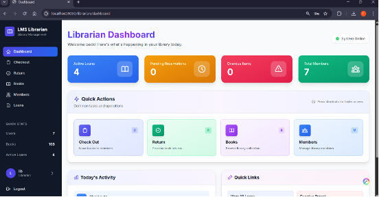 Library Management System — librarian dashboard