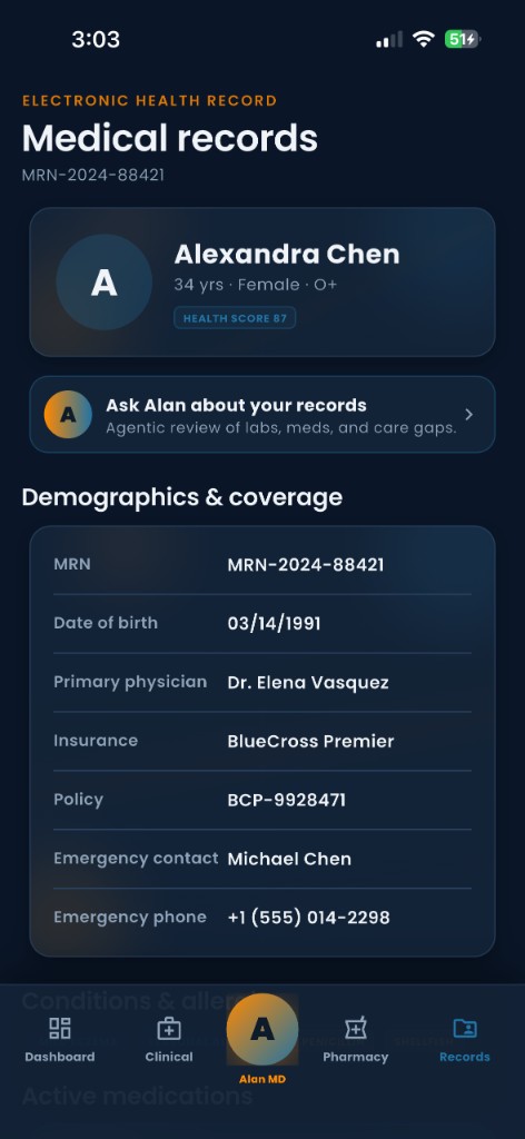 Alan AI — electronic health records and patient profile