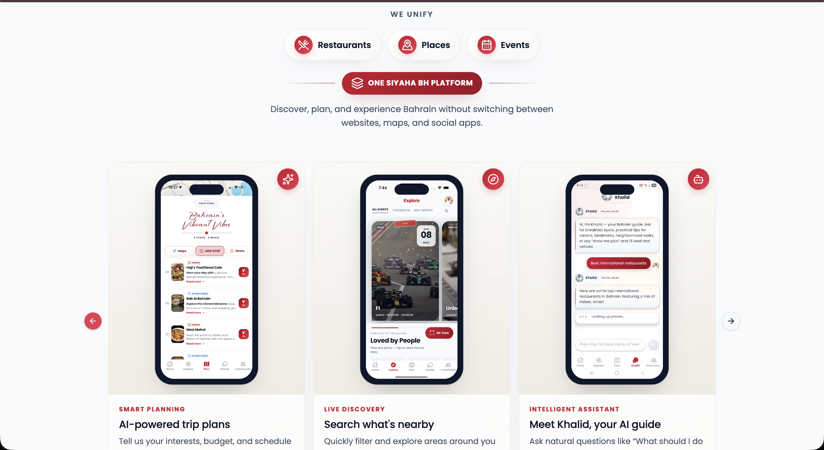 SiyahaBH — smart planning, live discovery, and AI assistant features